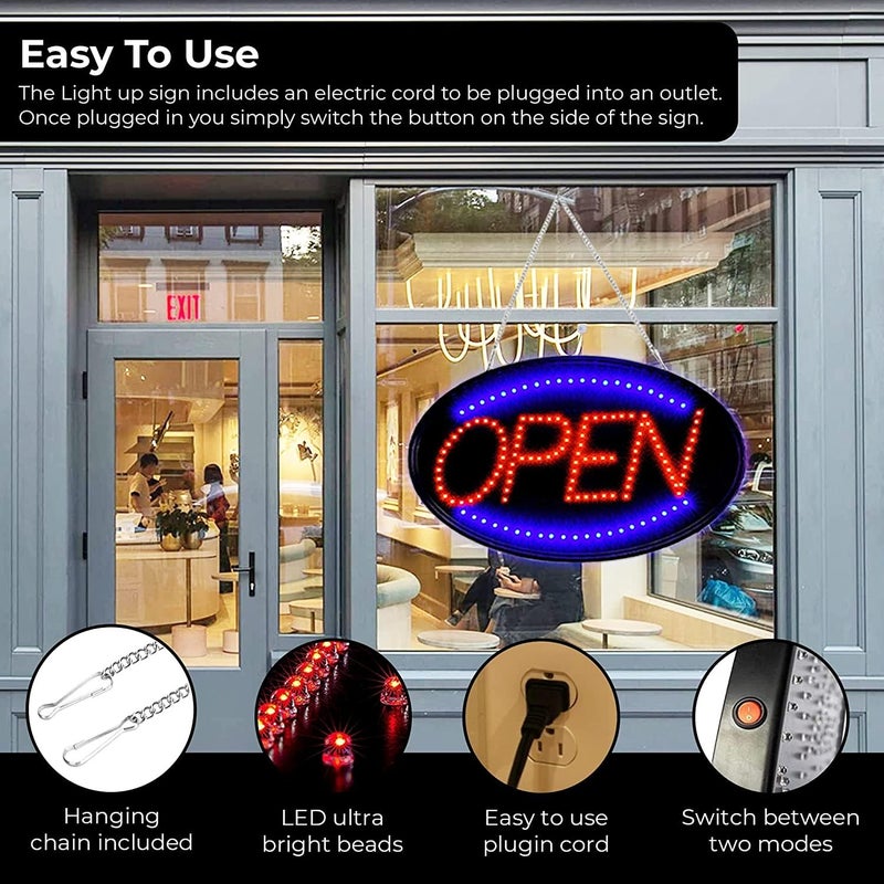 E-ONSALE Jumbo 24" x 13" LED Neon Sign with Motion - "Open" (Red/Blue) B30 - Image 2